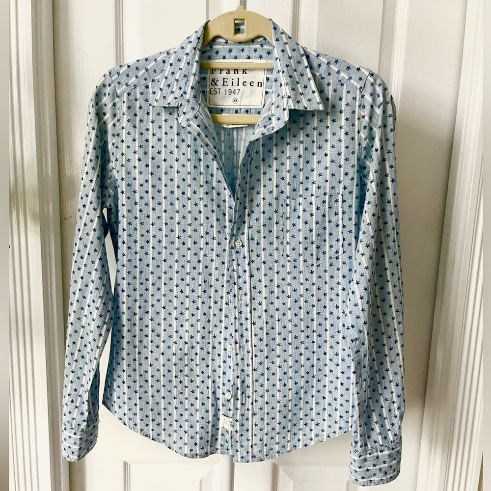 Frank & Eileen Barry Shirt Light Blue Stars and Stripes Button Down Shirt